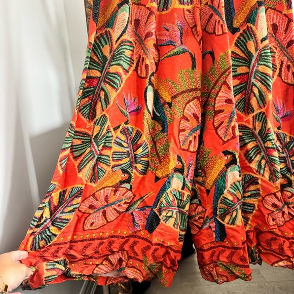 Farm Rio Birdie Wide-Leg Pants ANTHROPOLOGIE Banana Moon M Botanicals Birds NWT - Picture 5 of 7